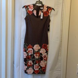 NWT NY&CO Sz SP brown dots/flowers sheath dress